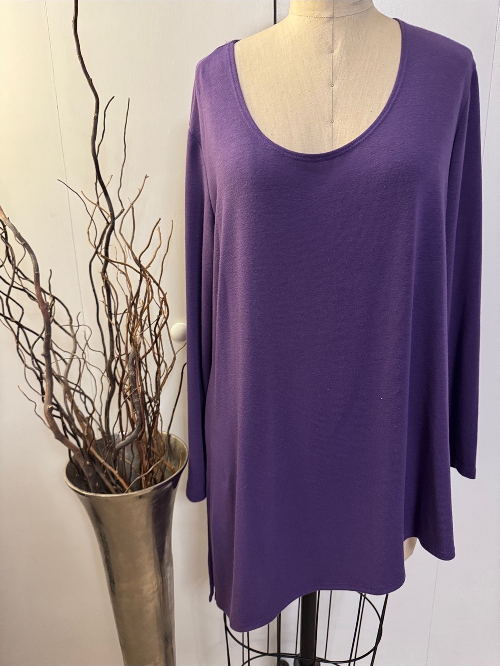 Slinky Brand Scoop Neck Long Sleeve Top - Grape